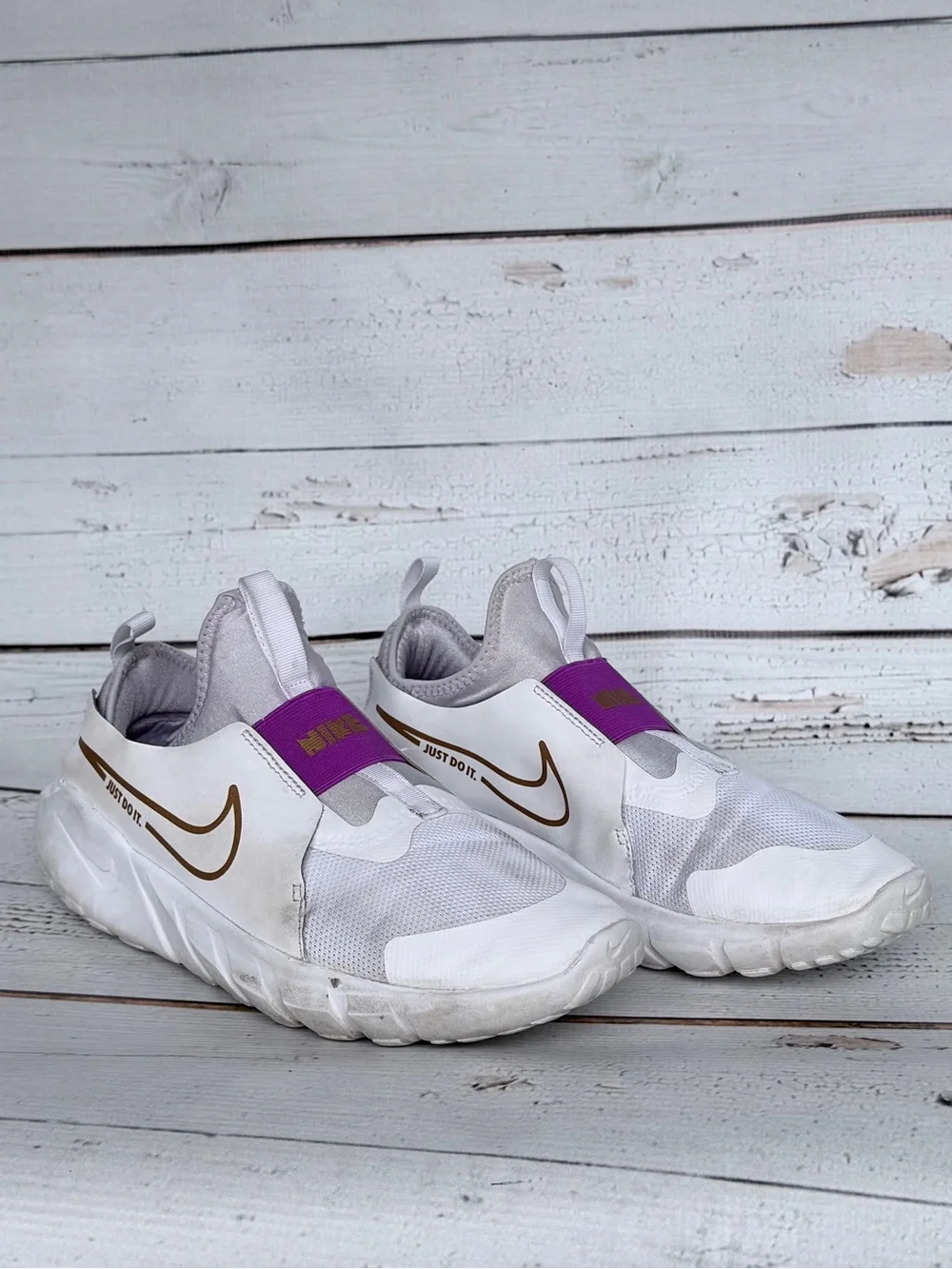 Nike Flex Runner 2 White Violet Frost Slip-On Kids Sneakers - Size 7Y